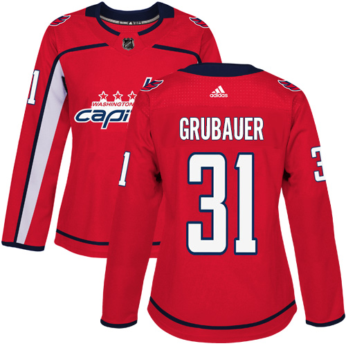 Adidas Washington Capitals #31 Philipp Grubauer Red Home Authentic Women Stitched NHL Jersey